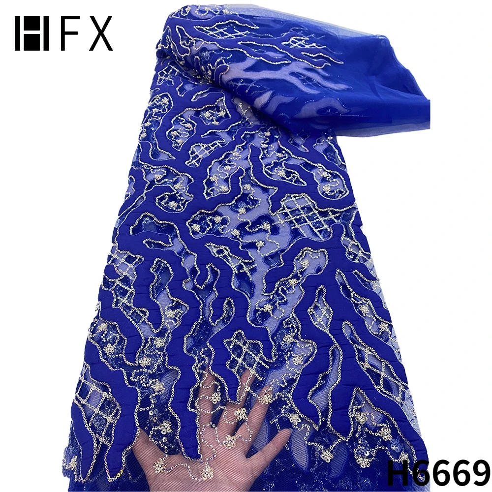 

HFX уникальная африканская кружевная ткань с блестками 2022 Высококачественная нигерийская Свадебная вышивка из бисера французская Тюлевая кружевная ткань H6669