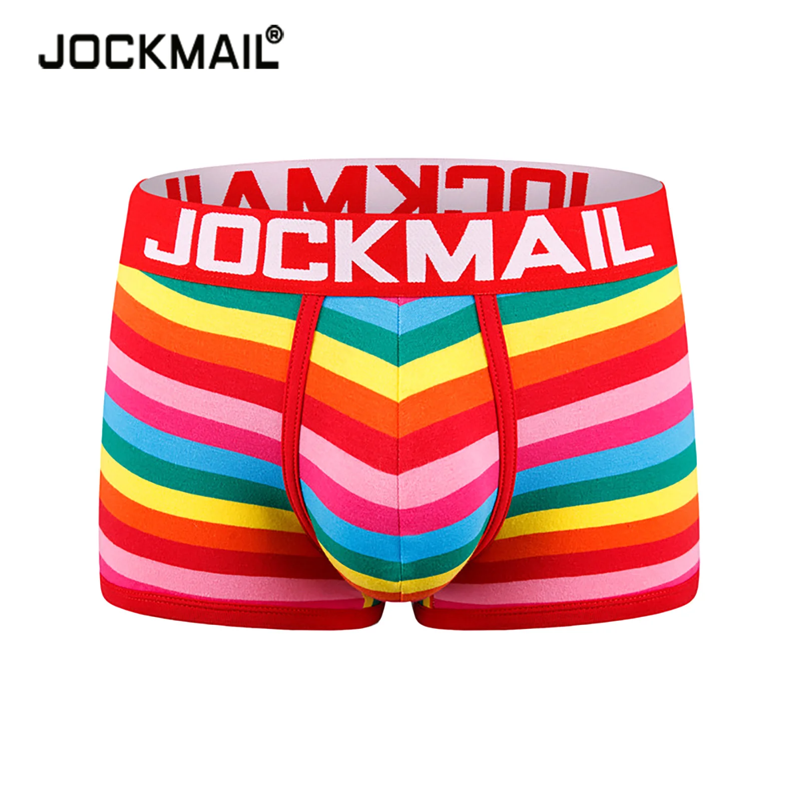 

Трусы-боксеры Jockmail мужские, пикантное нижнее белье, хлопковые дышащие трусы в радужную полоску с низкой талией для гомосексуалистов