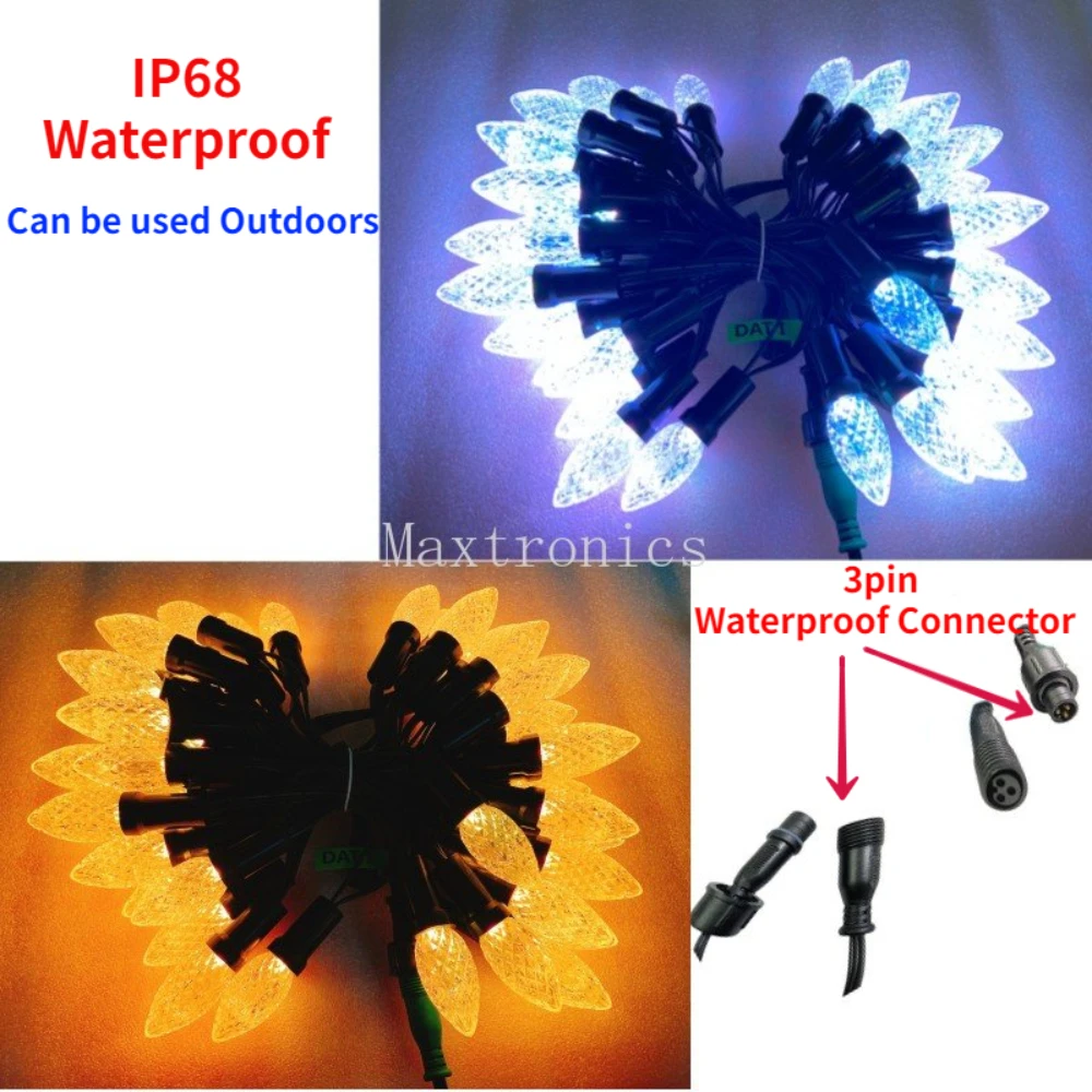 Фото Новый 50 светодиодов/строка C9 DC12V WS2811 RGB светодиодные модули пиксельный светильник 18awg адресуемый IP68 водонепроницаемый разъем для праздничной декоративной лампы №3
