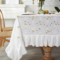 2022 new tablecloth white hollow embroidery tablecloth small yellow cotton linen cover for home birthday party table decoration