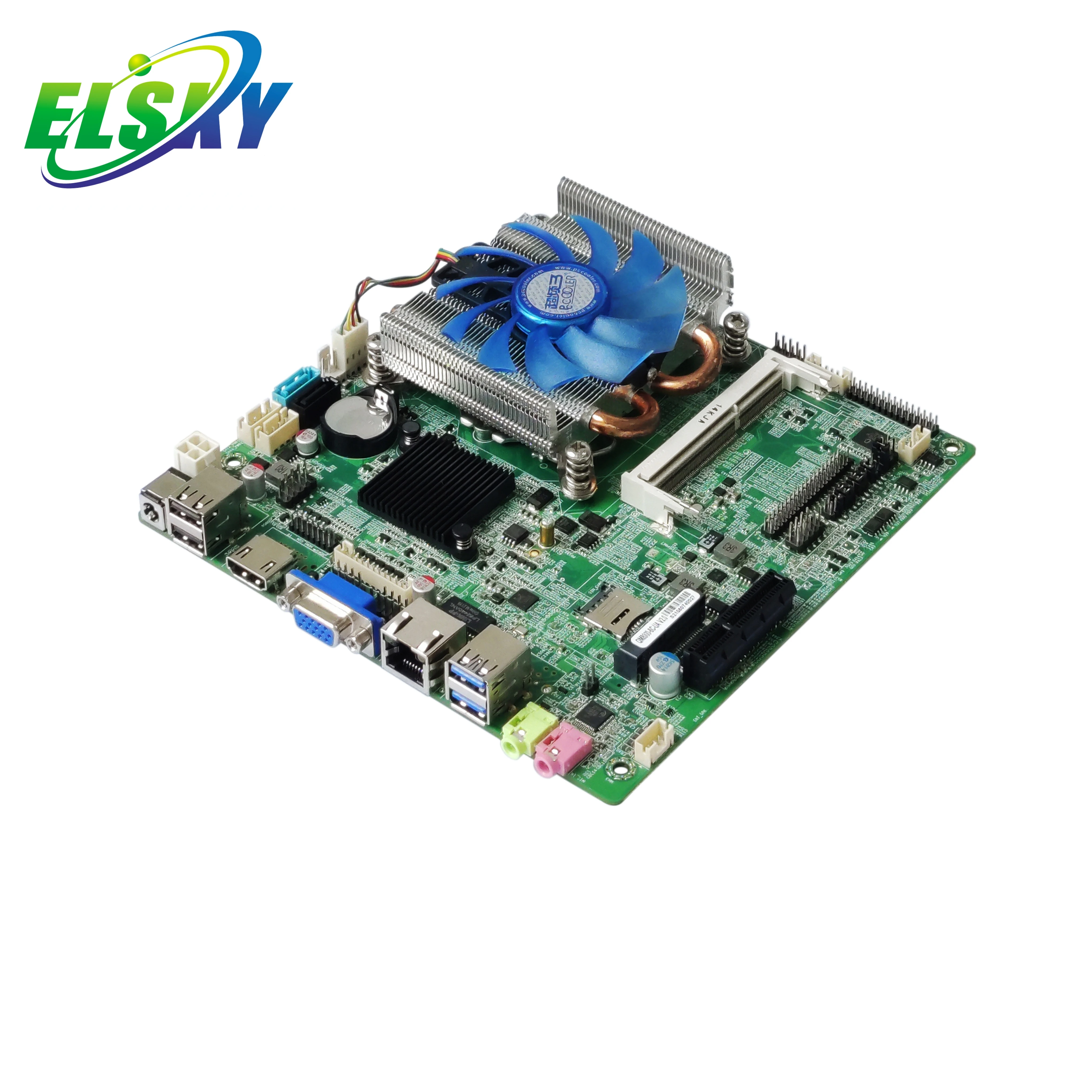 Фото Материнская плата ELSKY Mini-ITX LGA 1155 с тонким кулером QM8000 для настольных ПК, H81 Haswell, с процессором Intel Core i5-4430U 4-го поколения, DDR3, поддержка 4K-дисплеев №1