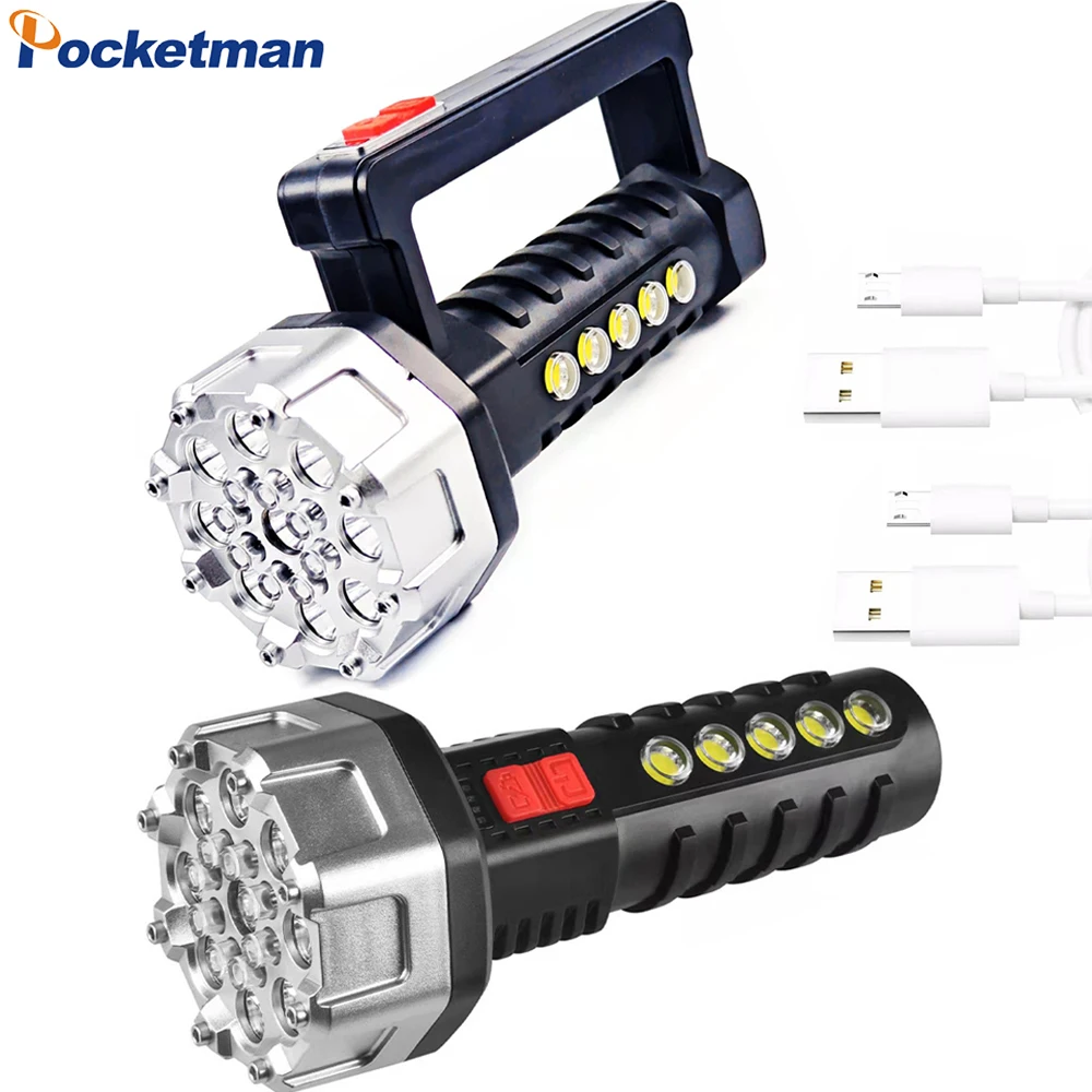 

Super Bright 500M Long Range 17 LED+COB Handheld Flashlight Searchlight Work Light USB Rechargeable Flashlights Waterproof Torch
