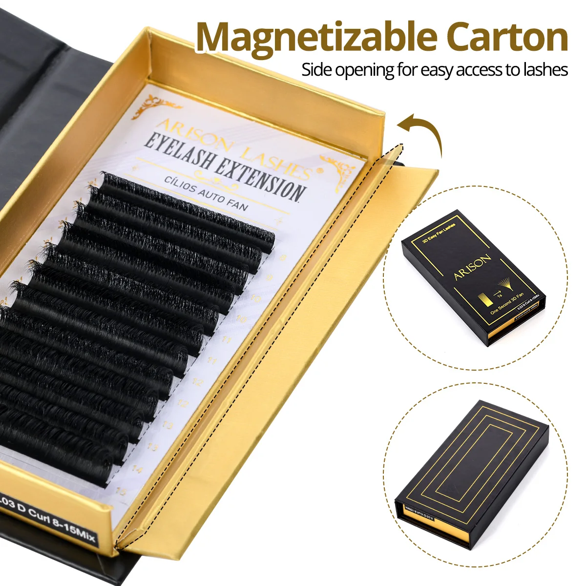 Фото ARISON 3D Easy Fan Lashes Многоуровневые плотно готовые объемные веерные ресницы для наращивания 0,03/0,07 Austomatic Flowering Искусственная норка №3
