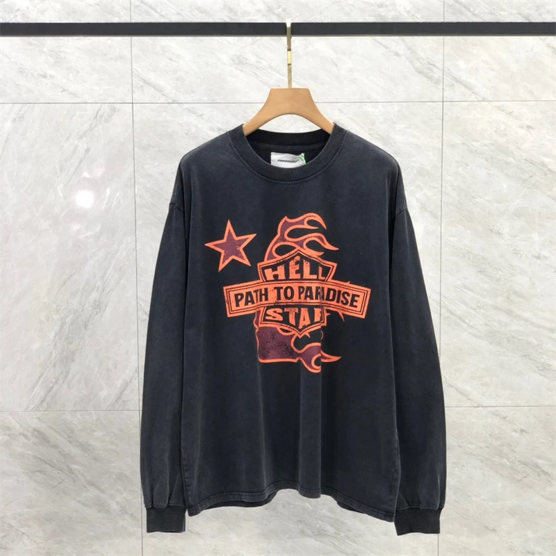 

Nice Washed Hellstar T Shirt Men Women High Quality Top Tee Long Sleeve T-shirt