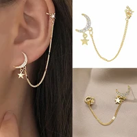 moon personality ear clip without ear hole female pearl ear bone clip zircon korean temperament retro earrings