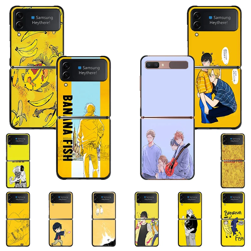 

Hard Black Phone Cases for Samsung Z Flip4 FLIP3 5G Flip Banana Fish Anime Pattern Galaxy ZFlip4 ZFlip3 Cover