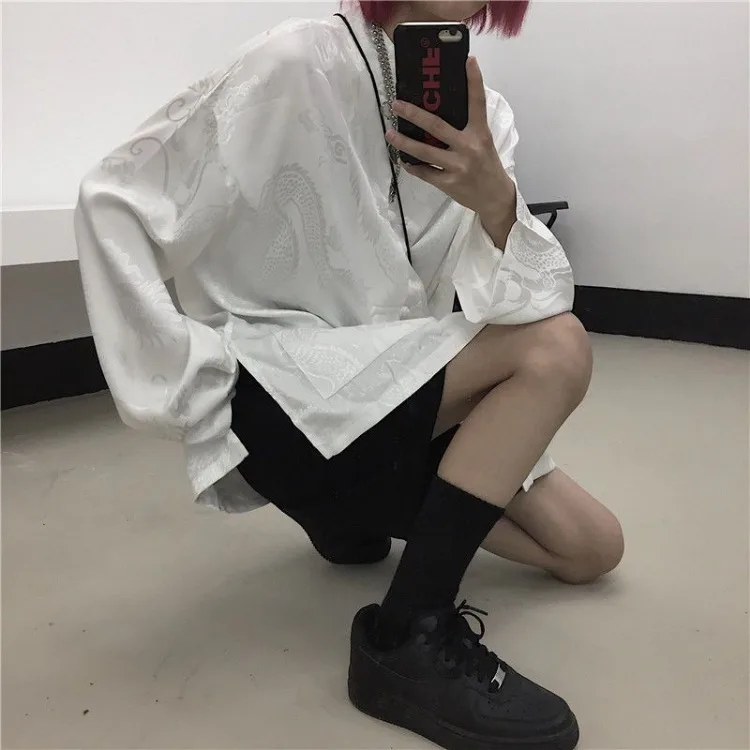 Женская блузка в китайском стиле свободная с длинным рукавом и