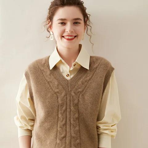 2024 новый стиль утолщенный 100 чистый кашемировый свитер жилет женская мягкая восковая рубашка с V-образным вырезом без рукавов вязаный свитер жилет