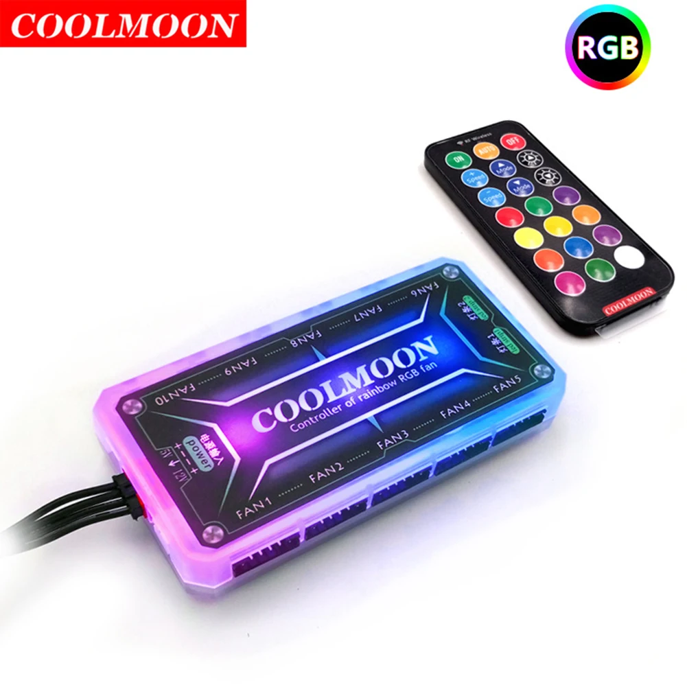 

Контроллер вентилятора COOLMOON с RGB-подсветкой, 12 В, 5 светодиодный