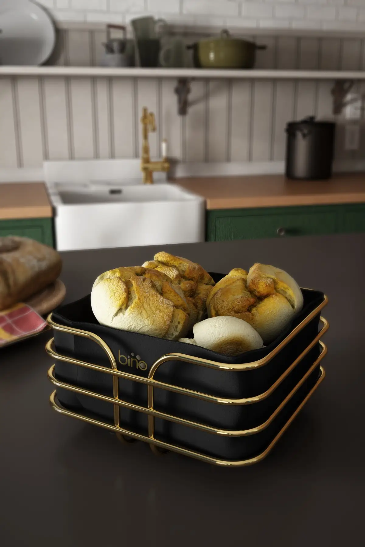 

Breadstuff Bread Basket Multi-Purpose Metal Box Luxury Gold Stainless Basket Black Fabric Bucket Storage Container Kitchen Organizer