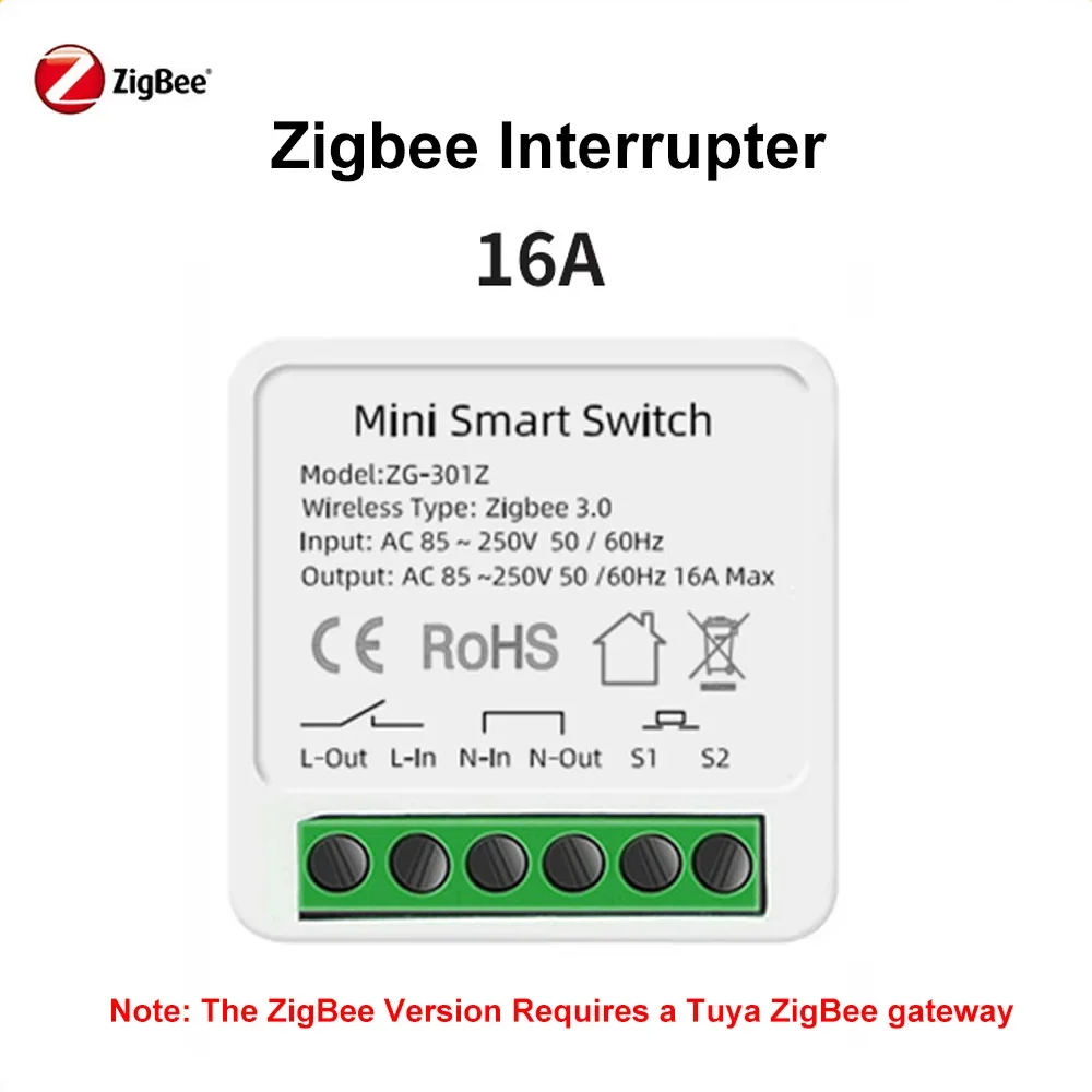 

Мини-умный выключатель Tuya ZigBee 16А