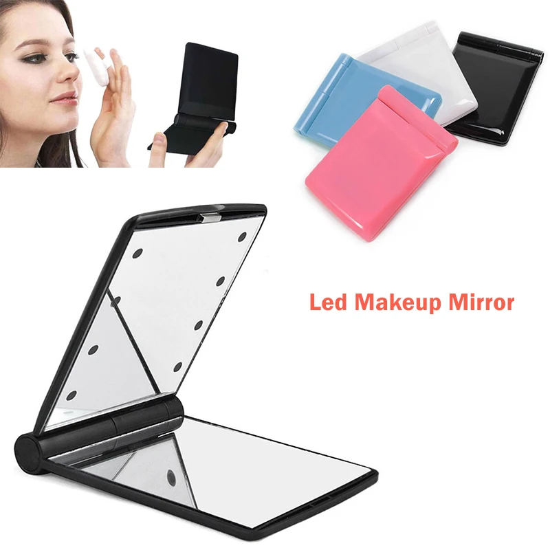 

Makeup Compact Mirror Cosmetic Folding Portable Pocket With 8 LED Lights Lamps