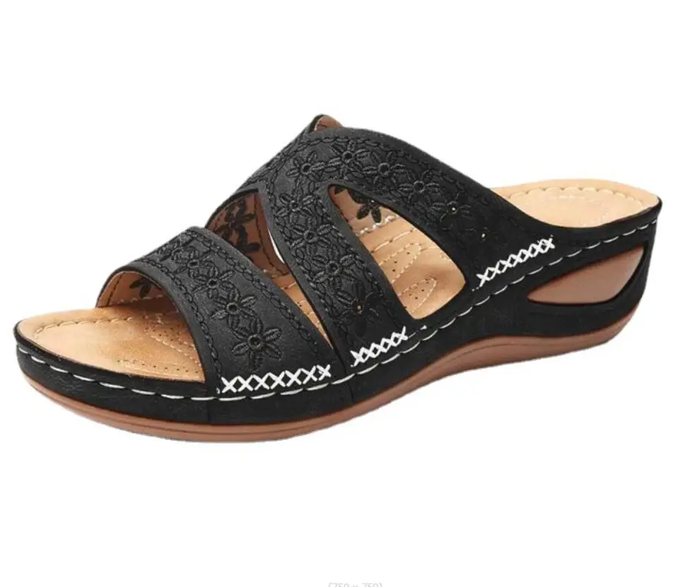 

New Summer Women Wedge Sandals Premium Orthopedic Open Toe Sandals Vintage Anti-slip Leather Casual Female Platform Retro Shoes