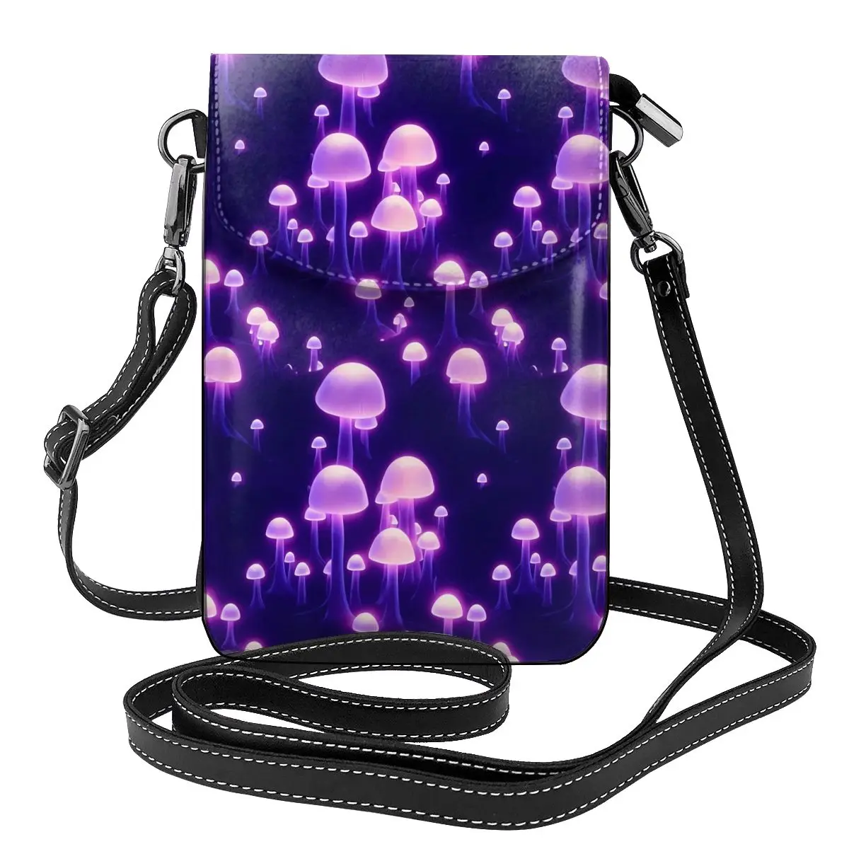 

Magic Mushroom Print Shoulder Bag Purple Mushrooms Outdoor Woman Women Bags Bulk Vintage Leather Purse