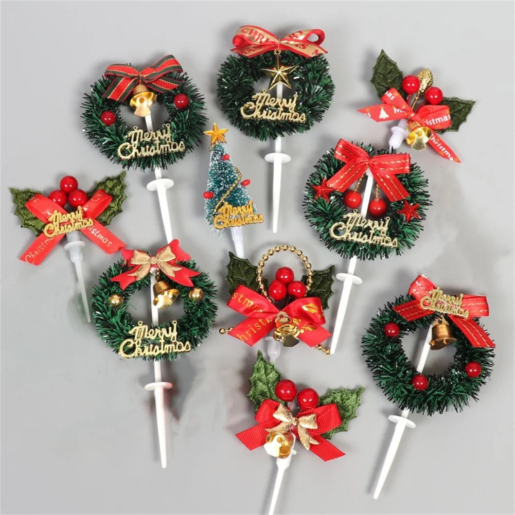 

Christmas Wreath Xmas Tree Cake Decoration Grass Circle Small Bell Cake Topper Kids Favor Merry Christmas Gifts Decoration Card