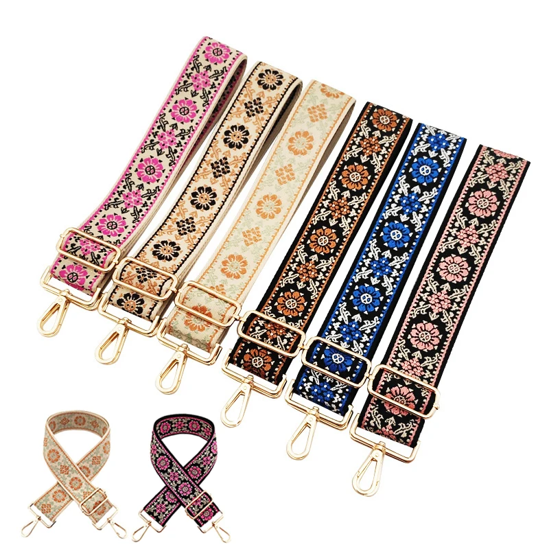 

Ethnic Style Flower Printing Bag Strap Handbags Wide Bag Belt 5cm Wide Adjustable Crossbody Shoulder Bag Strap Bag Accessories