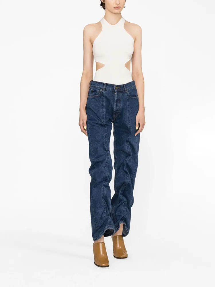 

Женские джинсы y2k с эффектом потертости, модные Универсальные хлопковые широкие брюки с высокой талией и плиссированным силуэтом, 2023