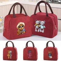 insulated picnic lunch dinner cooler bag women portable food thermal canvas bag work student lunch bento travel portable handbag