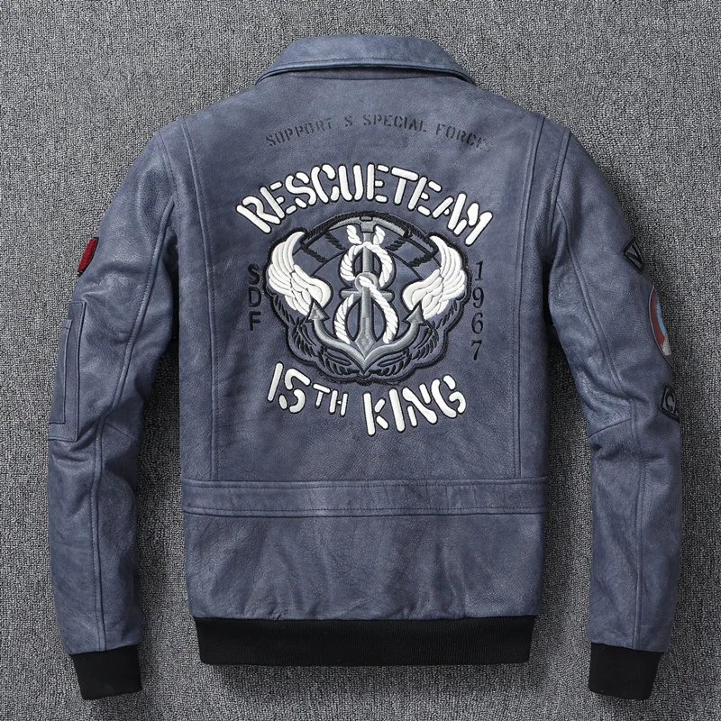 

Leather Men Jacket Indian Embroidered Skull Bomber Clothes Aviator Military A2 Flight Jackets Top Layer Cow Leather Coat Autumn
