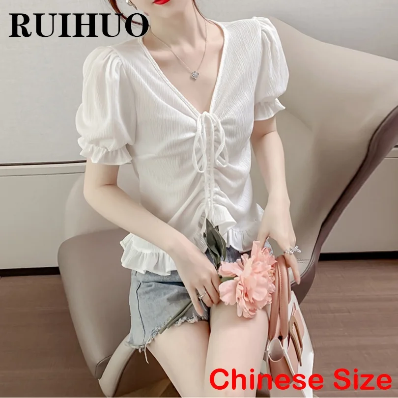 

Женская блузка RUIHUO 2022, белые рубашки для женщин, топы и блузки, корейская мода, китайский Размер, Раннее поступление