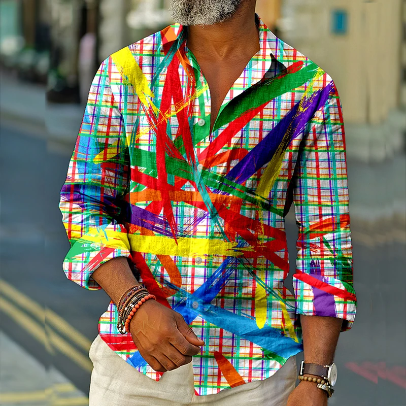 Men's Shirts Hip Hop Fashion Graffiti Print Long Sleeve Top Single-Breasted Casual Shirt 2022 Summer Autumn New Men Clothes