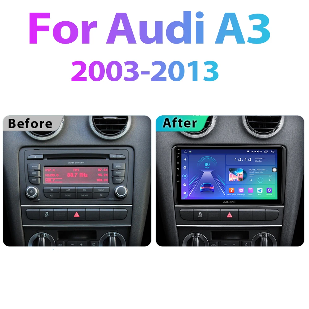 Ainavi 9 Inch Qualcomm 8 Core Car Radio For Audi A3 Android 2003-2013 Carplay Auto 4G DSP AI Voice Multimedia Automotive |