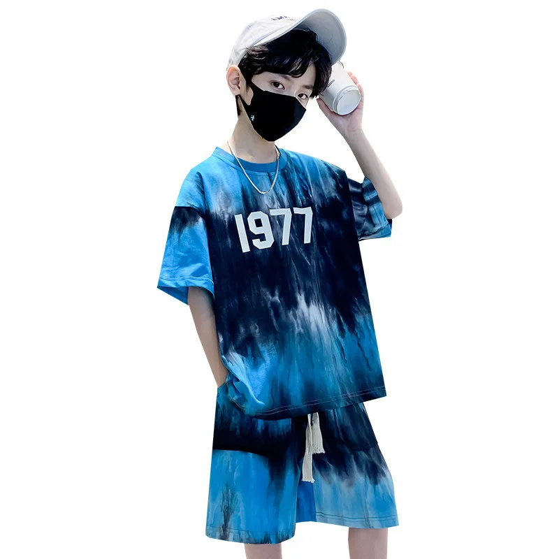 

New Arrivals Summer Boys Clothing Sets High Quality Tie-Dye Top + Shorts Two Pieces Cotton Kids Boys Clothes Suit 5-14 Years Old