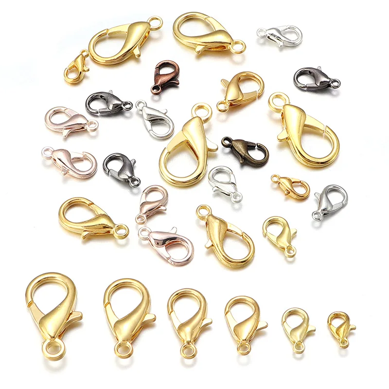 

30-50pcs Lobster Clasp Hooks Plated 7 size Zinc alloy for Bracelets Necklaces making DIY Chain Closure Accessories Finding