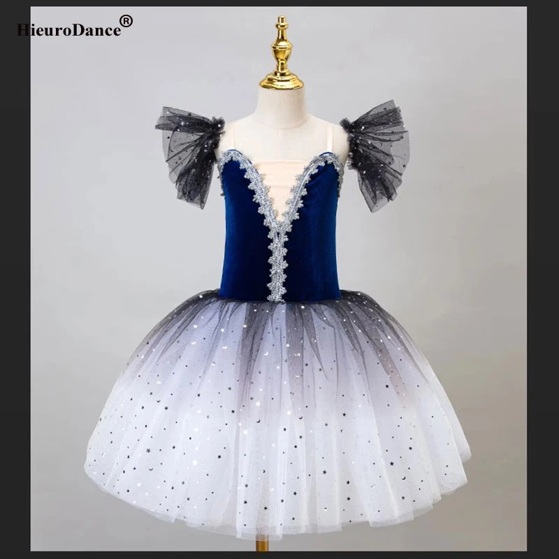 Голубой женский Профессиональный Балетный костюм с изображением лебедя и озера