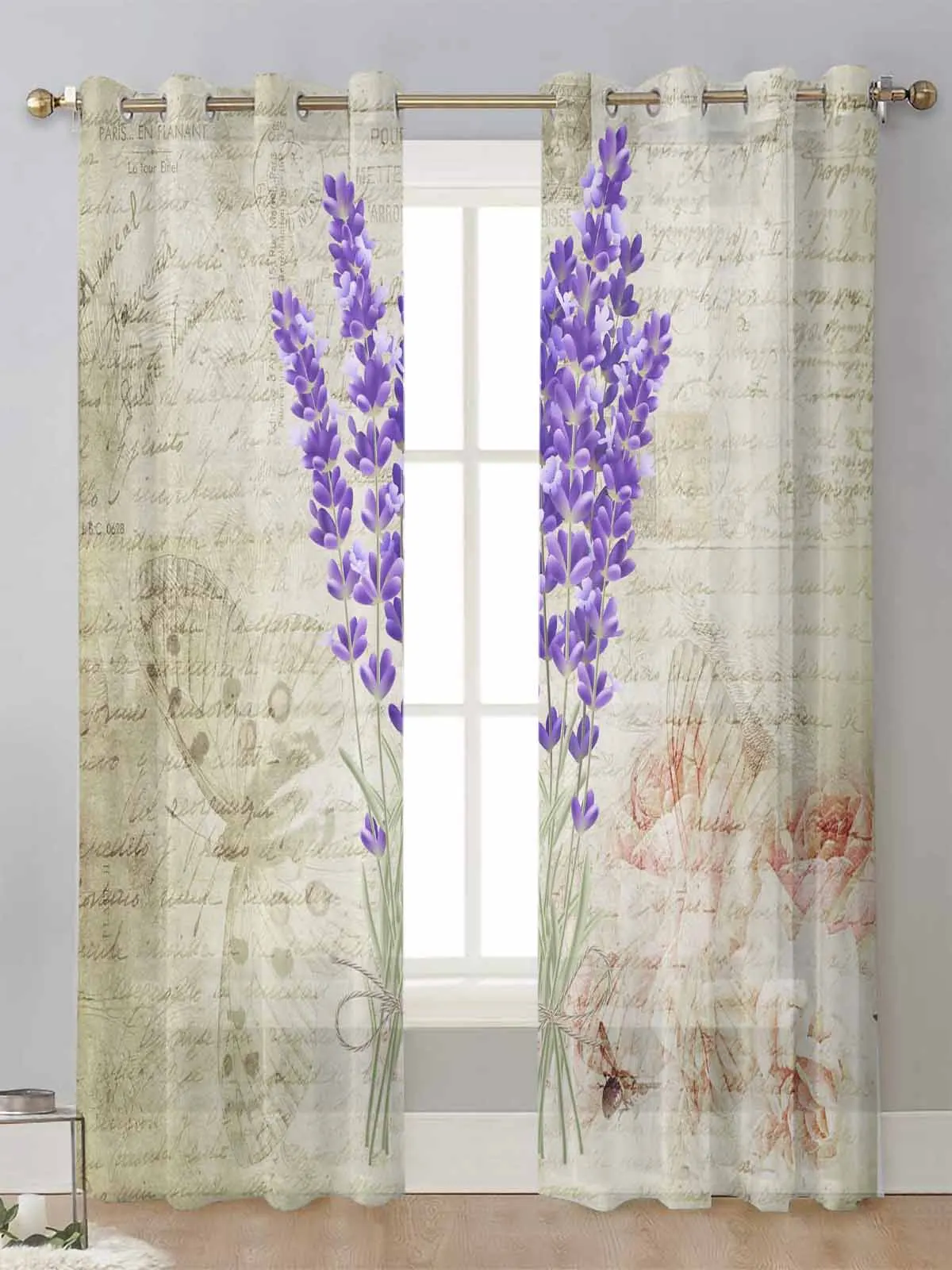 

Vintage Plant Lavender Purple Flower Butterfly Sheer Curtains Living Room Window Voile Tulle Curtain Cortinas Drapes Home Decor