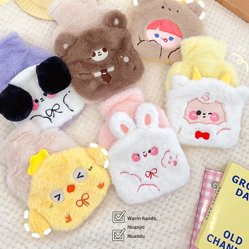 

500ML Cartoon Plush Thermos Large Capacity Water Injection Hand Warmer Embroidery Removable Belly Warmer Water Bottles For Girls