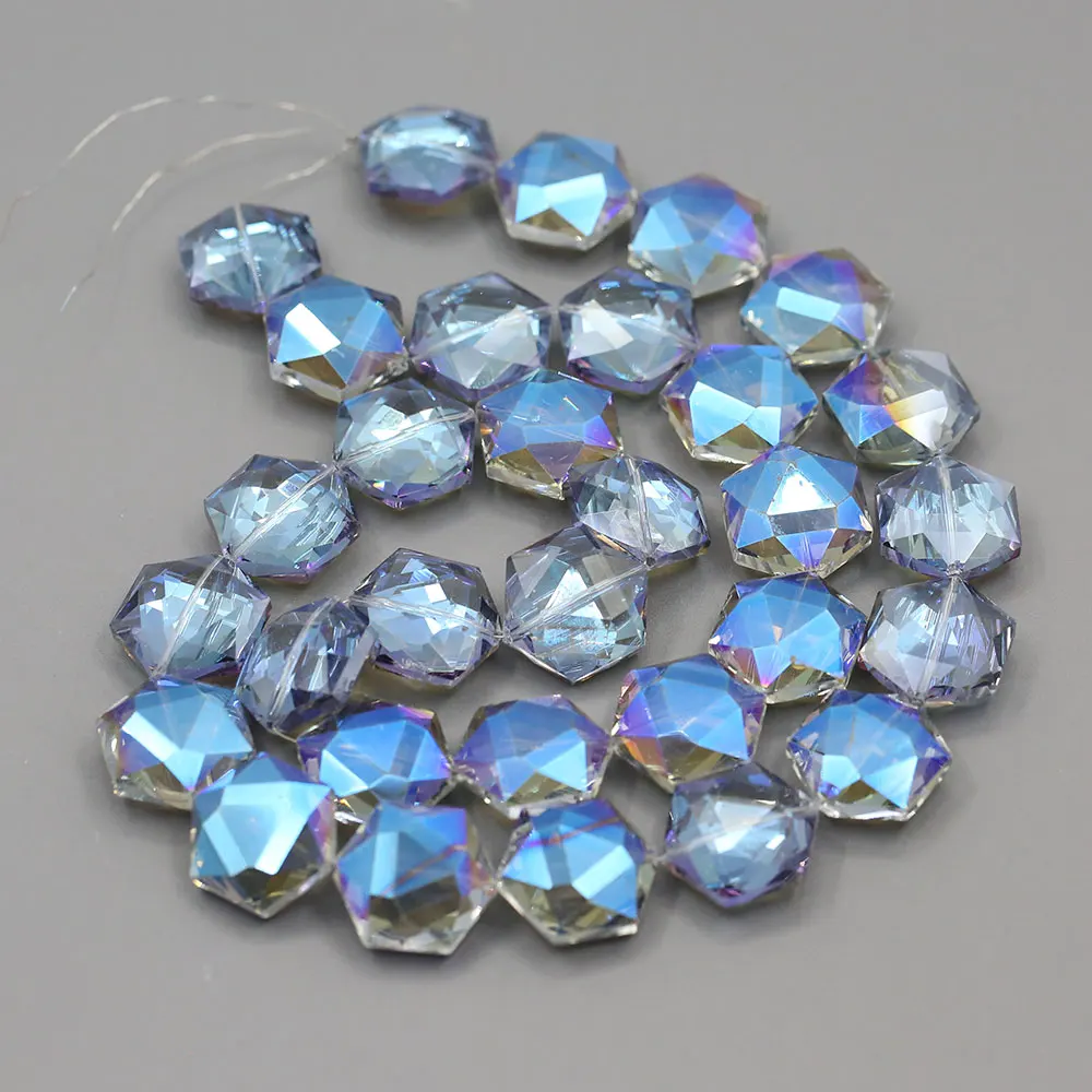 APDGG 23mm Natural Blue Crystal Glass Faceted Hexagon Nugget Loose Beads 30