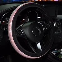3738mm universal car steering wheel cover pu leather rhinestones imitation diamond wheel case auto interior decor car styling
