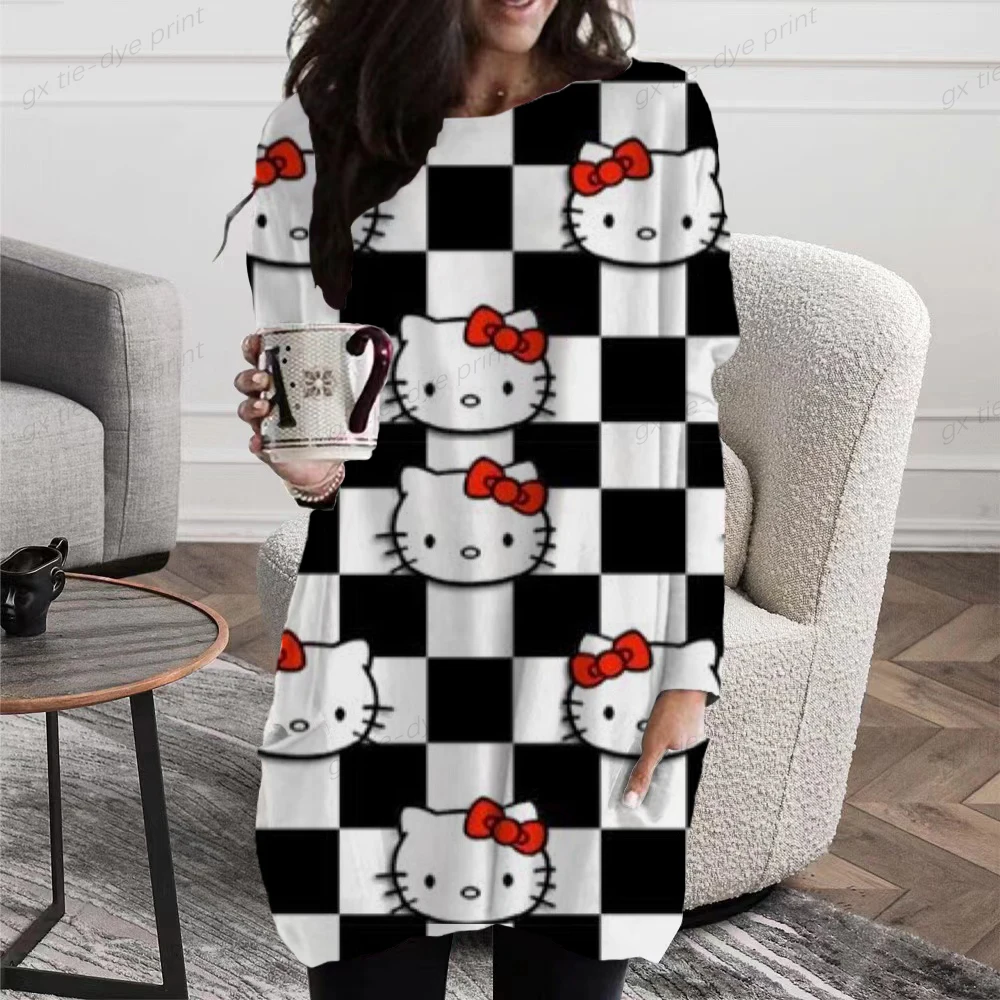 

Футболка женская с длинным рукавом и карманами, модная рубашка с 3D принтом Hello Kitty, весна