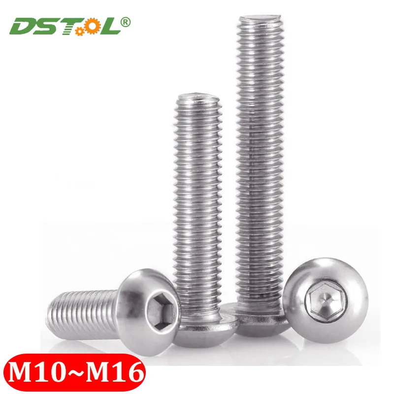 

Round 304 Stainless Steel Button Head Hex Drive Screws ISO7380 Hexagon Socket Button Head Allen Bolt Screws M10 M12 M16