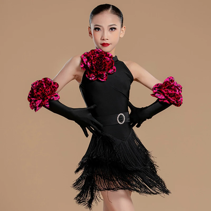 2024 детская одежда для латинских танцев платье с бахромой комплекты костюмов
