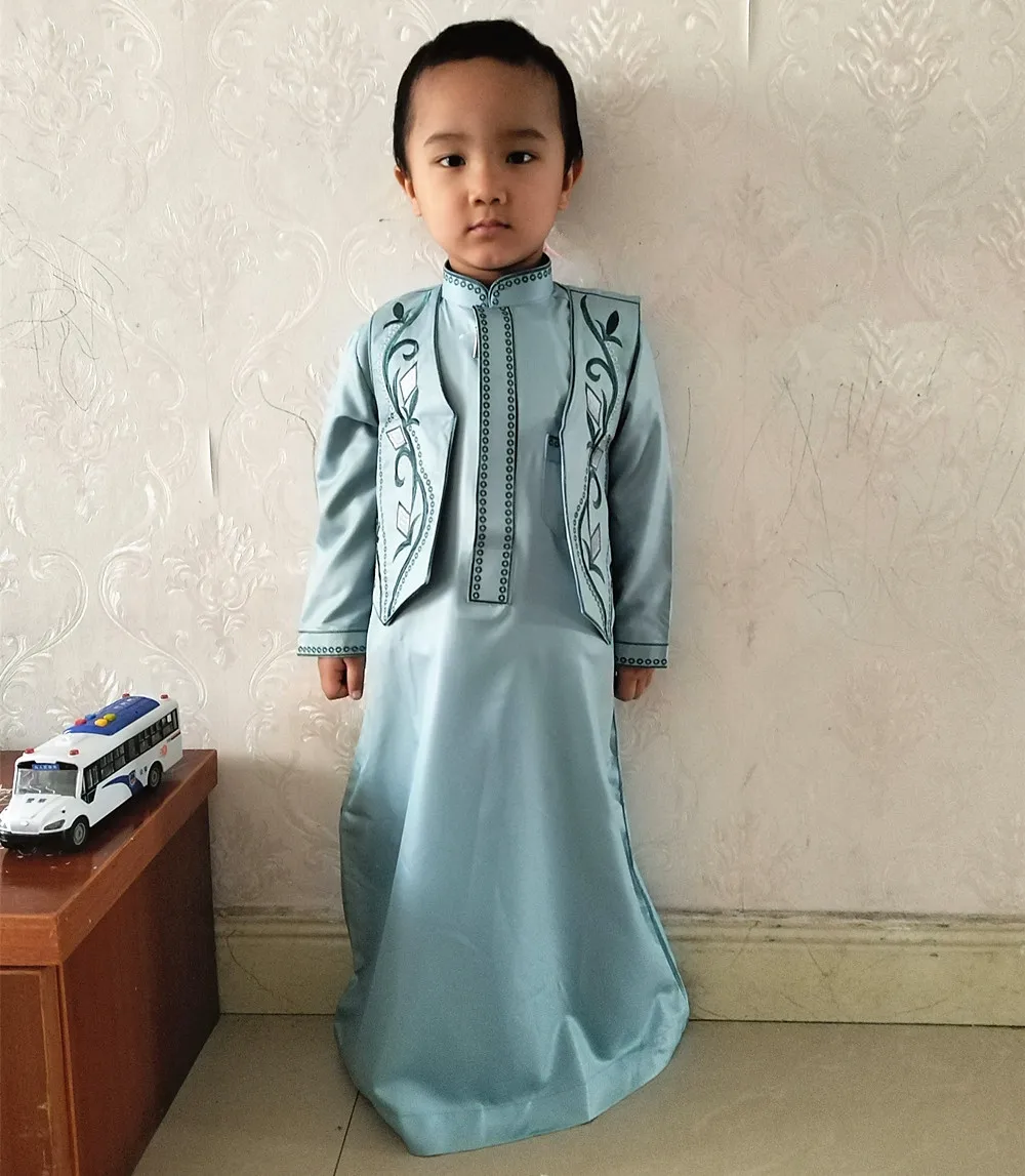 Muslim Fashion Children's Two-piece Robe Arabic Pakistani Abaya Dubai Bonnet Homme Musulman Kaftan Islamic Clothing Jubba Men
