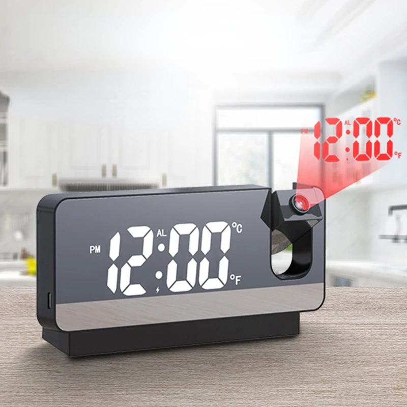 

2022 new bedroom bedside table children's large screen projection alarm clock projector