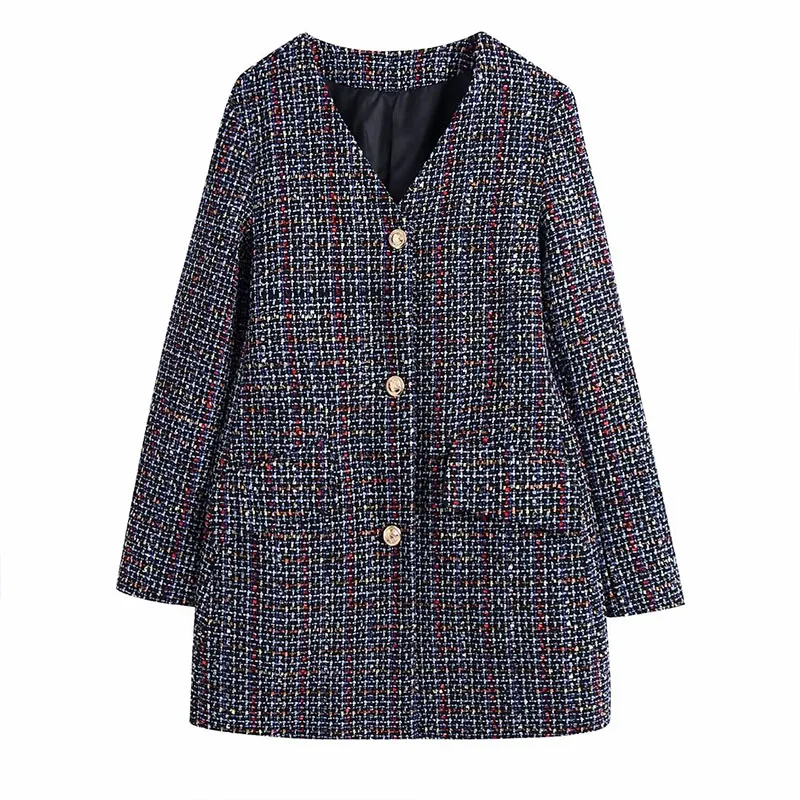 

Женский твидовый Блейзер на пуговицах, повседневный винтажный пиджак с длинным рукавом и золотыми пуговицами, модель 2022, 221216
