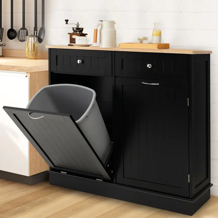 Фото Moderner Multifunktion Aler Küchen Schrank Mit Müll Bravo, 2 Schubladen Und2 Verstell Dua Regalen №2