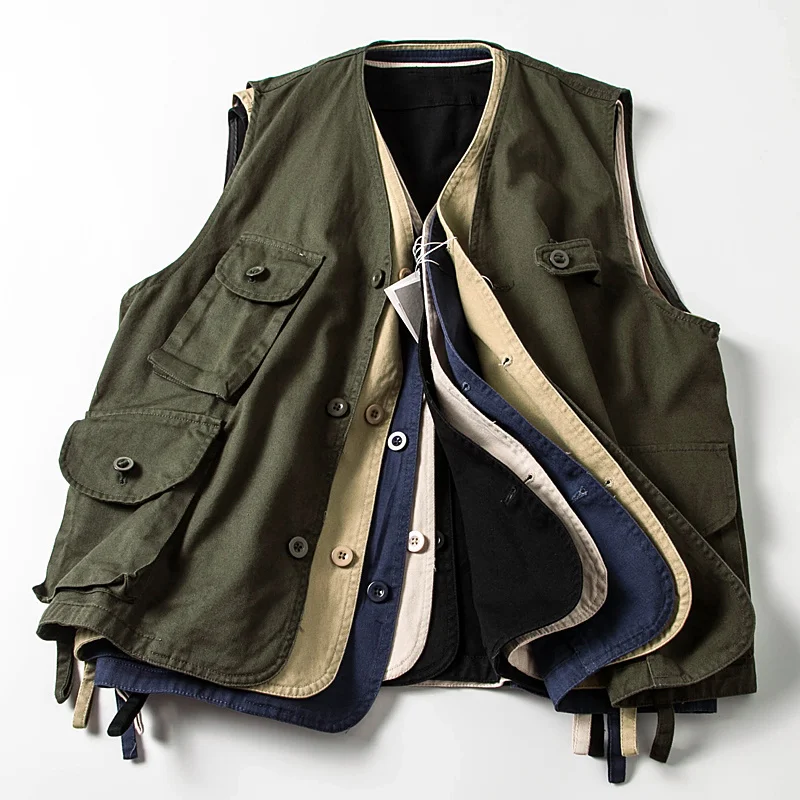 

Multi Loose Neutral Japan Retro Pocket Cotton Vest Men's And Women's Same Style Couple Vests Trend Sleeveless coat