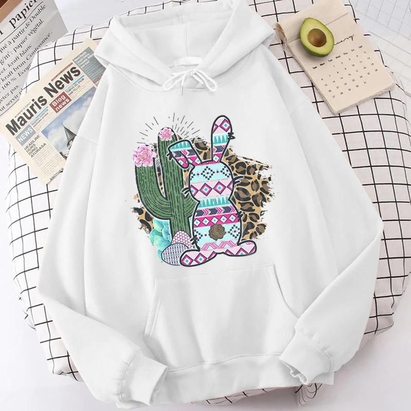 

Funny Harajuku Rabbit Kawaii Print Sweatshirts Happy Easter Hoodie Leopard Print Cross Sweatshirt Oversize Itself Easter Clothes