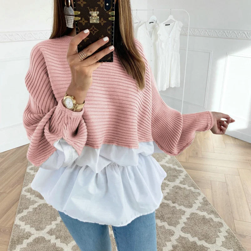 

Women's Solid Color O-Neck Long Sleeved Knitted Sweater High Quality Fashion Casual Clothing Female Soft Patchwork Pullovers New