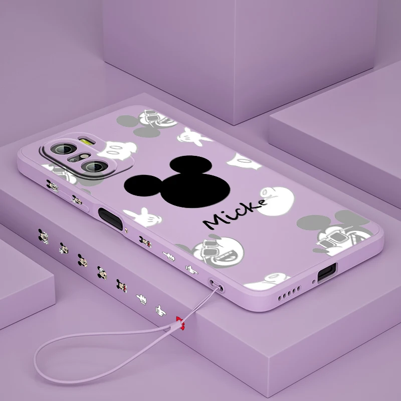 

Mouse Mickey Minnie For Xiaomi Redmi K50 Gaming 10X 9 9A 9T 9AT 8 8A 7 6A 5A 4X Pro 4G 5G Liquid Left Rope Phone Case Capa Cover
