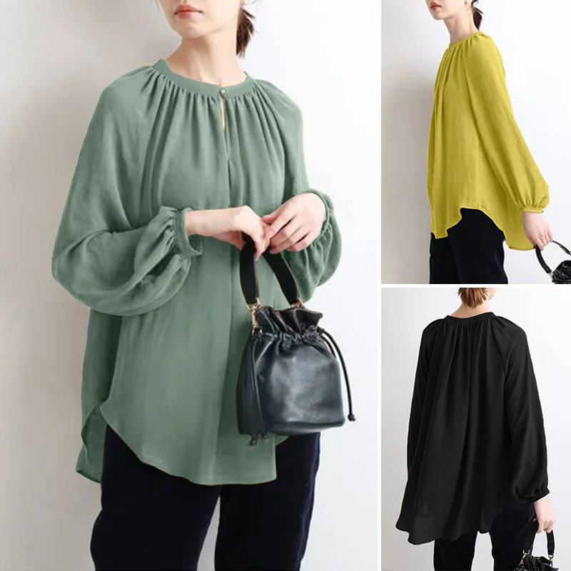 

Women Long Sleeved Blouses Femal Loose Tops 2023 Spring Fall Long Sleeved Pullover Office Lady Solid Color Outerwear Clothing