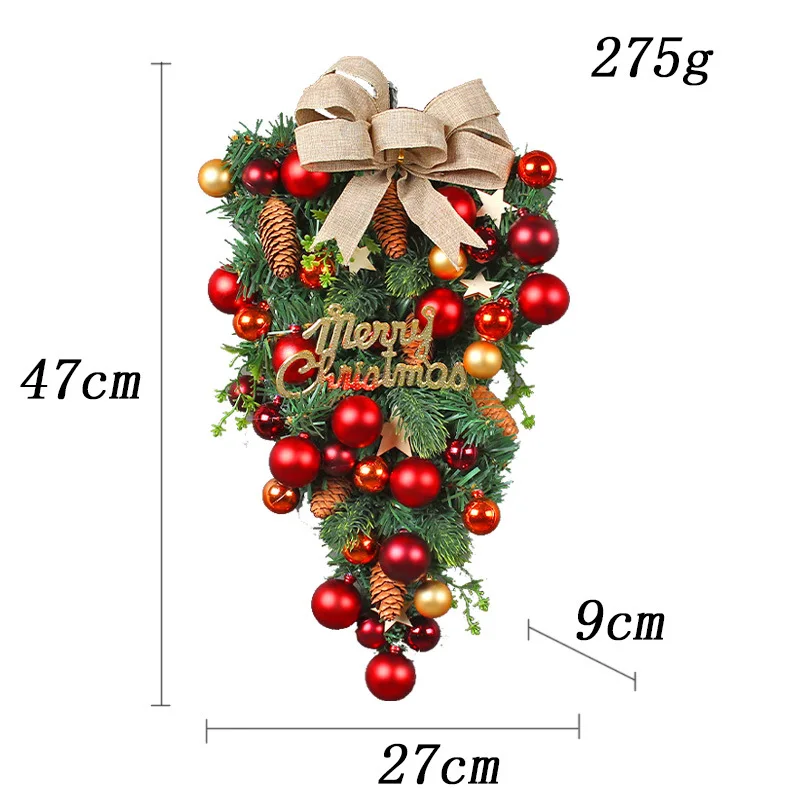 Christmas lintel upside down fir tears with red berries ribbon bow pine cone Christmas creative home party scene decoration images - 6