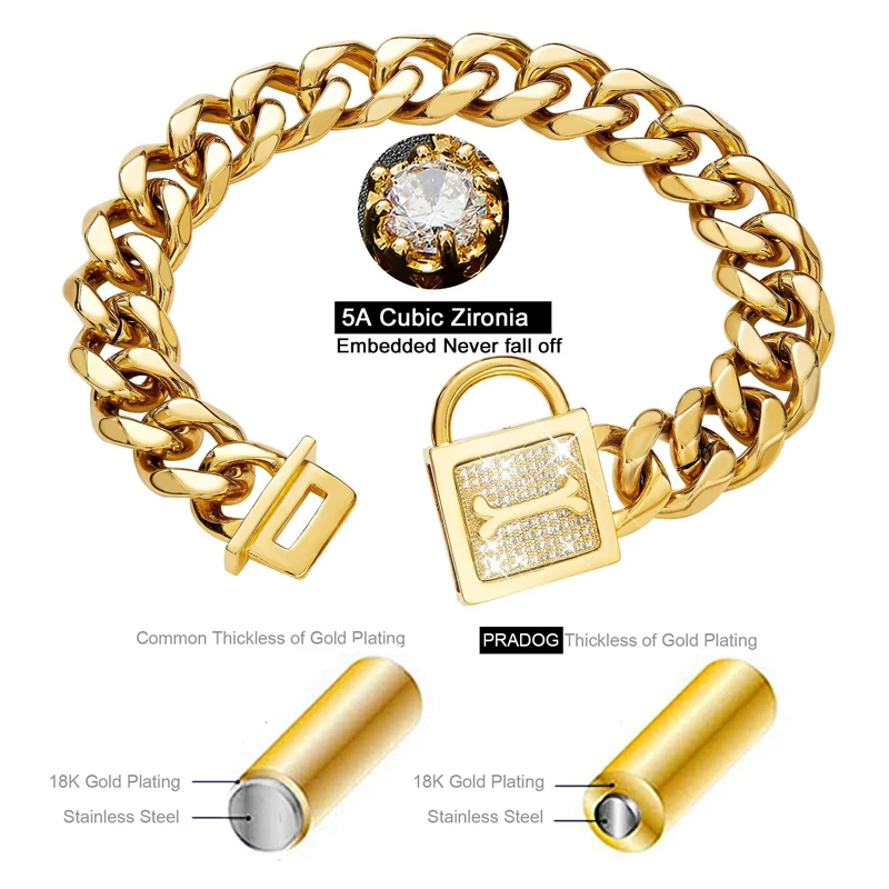 Позолоченный ошейник с цепочкой для собак Benepaw циркониевая Пряжка 19 мм Золотое