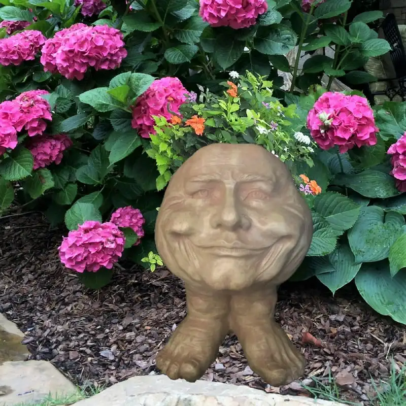 

White Papa & Mama Petunia the Face Humorous Statue Planter Pot