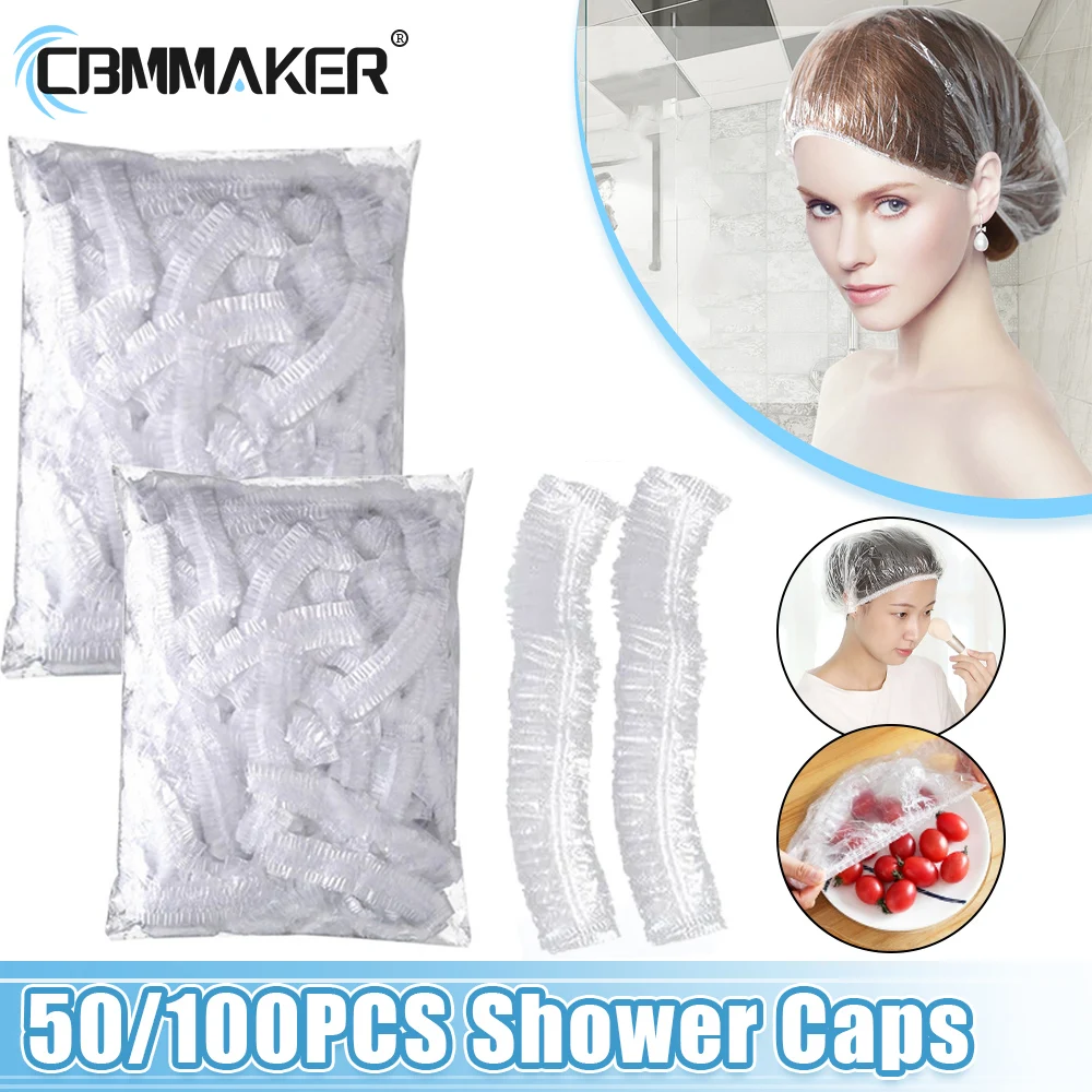 50/100Pcs Disposable Shower Cap Elastic Mesh Shape Waterproo
