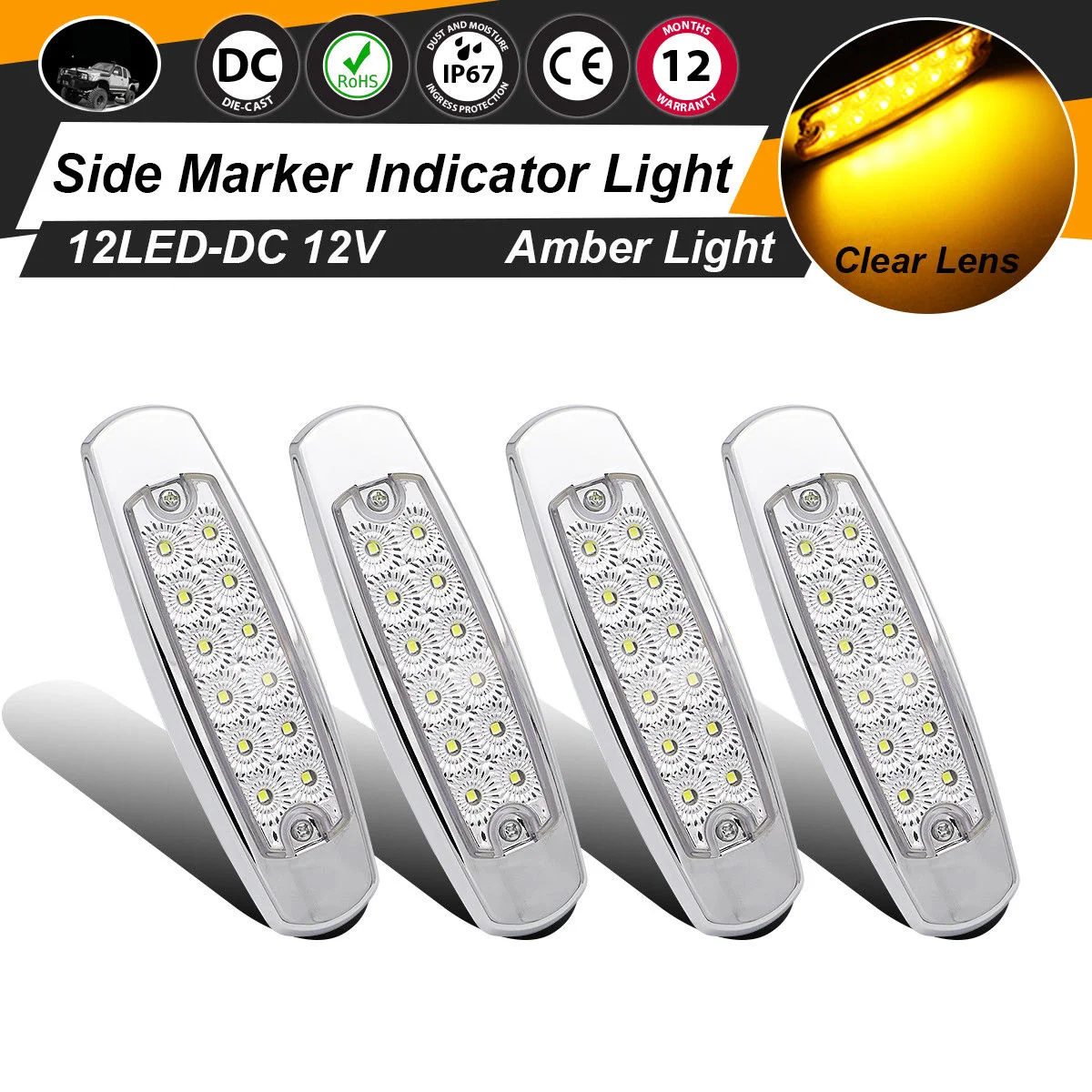 2PCS Side Marker Ligh 12 LED 12V truck Car Working lamp for Freightliner, Mack, Kenworth, led Light bar Work 2023